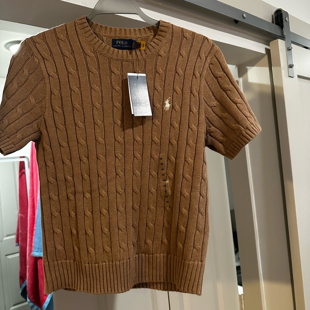 Polo by Ralph Lauren woman's Tan Cable Knit Sweater short sleeves